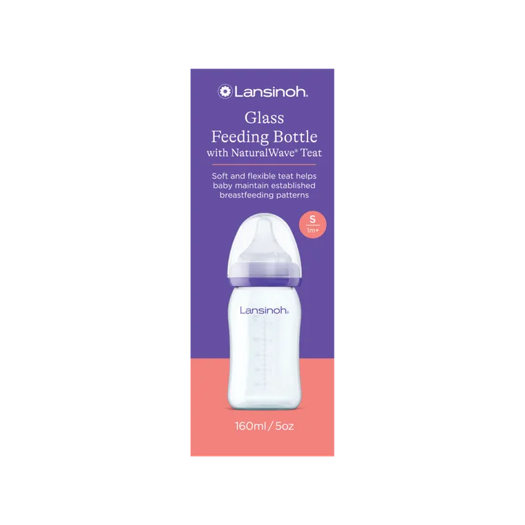 Lansinoh, NaturalWave, szklana butelka do karmienia ze smoczkiem, rozmiar S, 160 ml