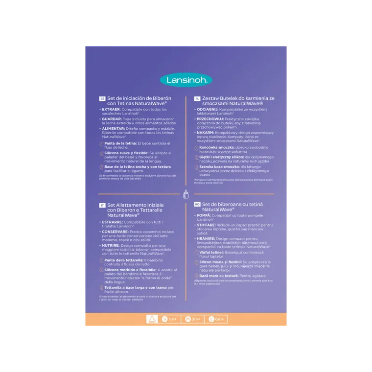 Lansinoh, NaturalWave, zestaw startowy butelek do karmienia ze smoczkami, rozmiar S, M, L