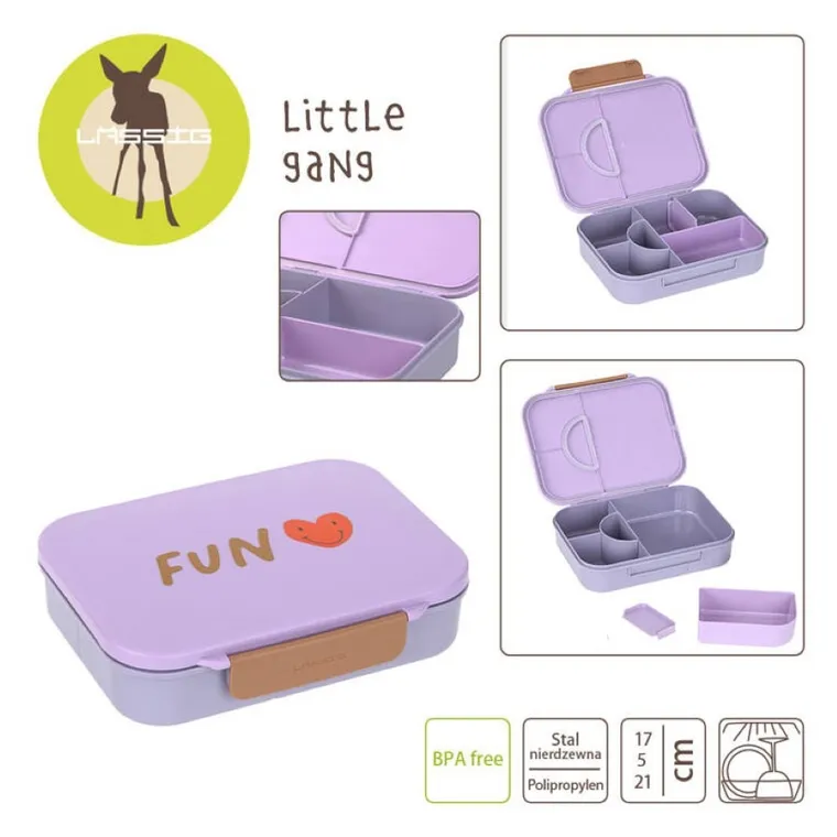 Lassig, Bento, Little Gang Heart, lunchbox z przegródkami, lilac