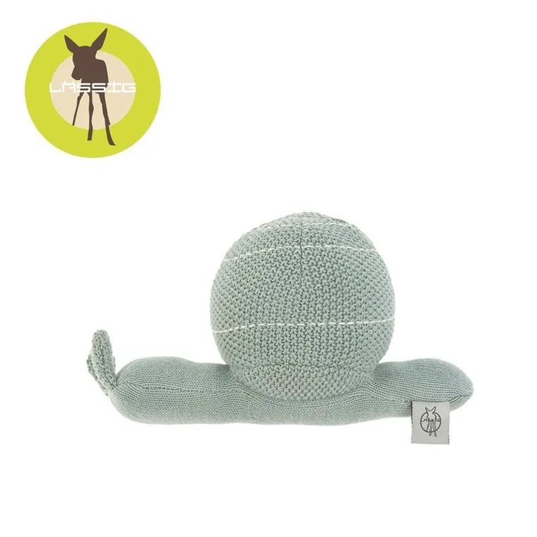 Lassig, Garden Explorer, dziergana przytulanka z grzechotką, ślimak szarozielony