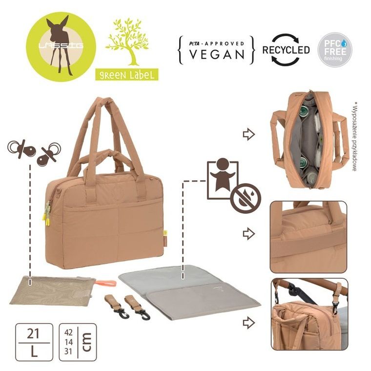 Lassig, Green Label, Everyday, torba dla mam z akcesoriami, almond