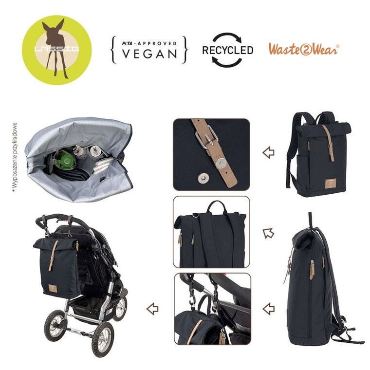 Lassig, Green Label, Rolltop Up Backpack, plecak dla mam z akcesoriami, Night Blue