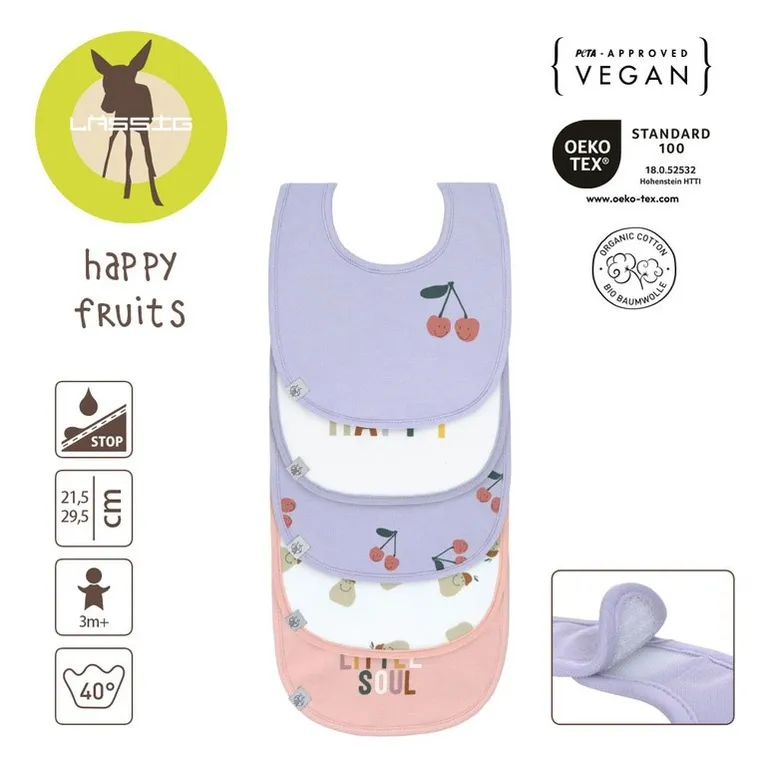 Lassig, Happy Fruits Cherry, zestaw śliniaków bawełnianych, 3m+, 5 szt.