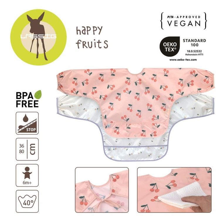 Lassig, Happy Fruits Cherry, zestaw śliniaków z długim rękawem, 6m+, 2 szt.