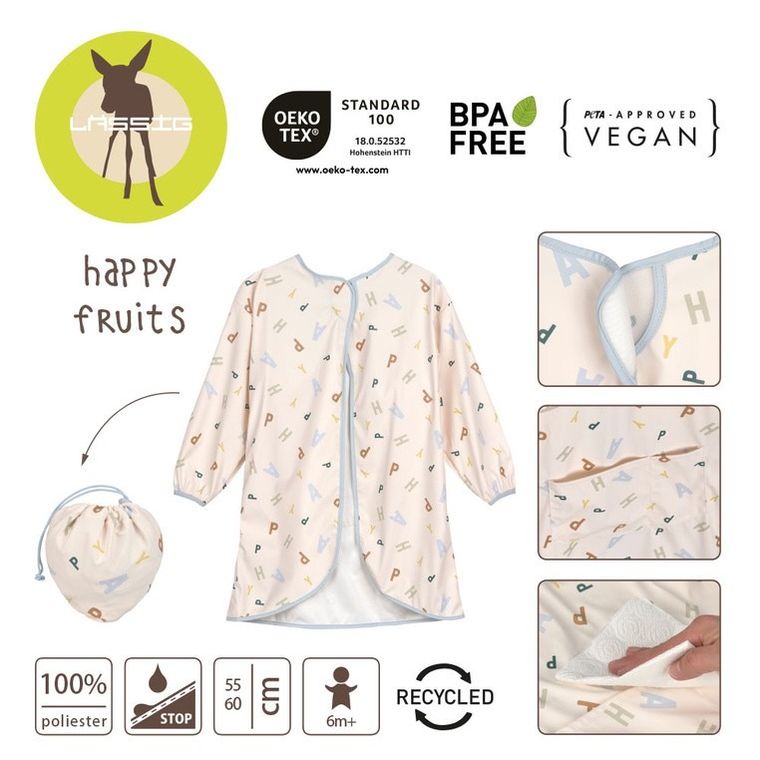 Lassig, Happy Fruits, fartuch z długim rękawem, wodoodporny, light blue
