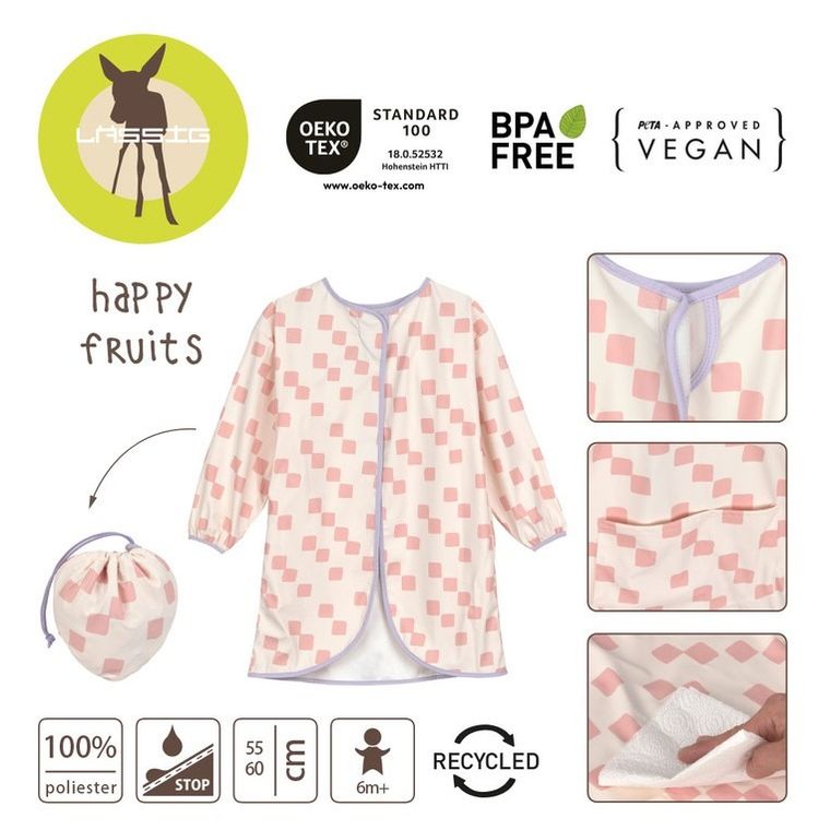 Lassig, Happy Fruits, fartuch z długim rękawem, wodoodporny, peach