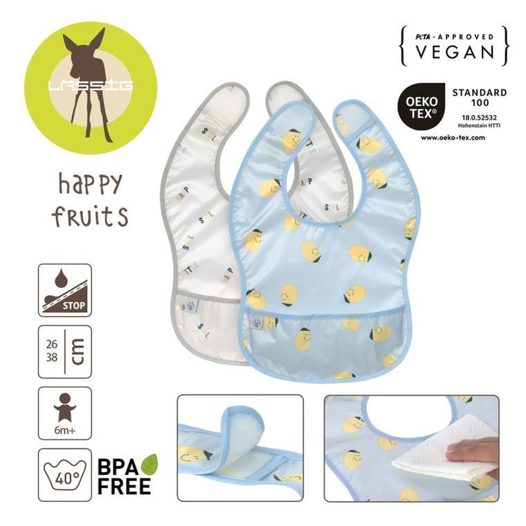 Lassig, Happy Fruits Lemon, zestaw śliniaków wodoodpornych, 6m+, 2 szt.