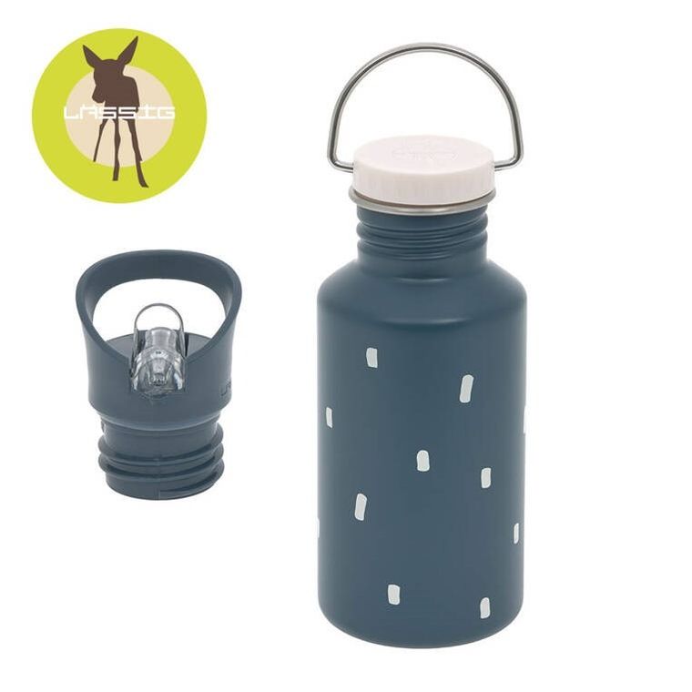 Lassig, Happy Prints, bidon ze stali nierdzewnej z dodatkową zakrętką z ustnikiem, 500 ml, granatowy