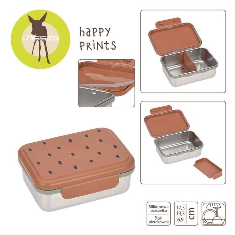 Lassig, Happy Prints, lunchbox ze stali nierdzewnej, karmelowy