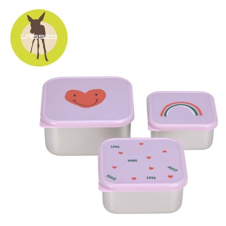 Lassig, Happy Rascals Heart, snackbox ze stali nierdzewnej, pojemnik na przekąski, lavender, 3 szt.