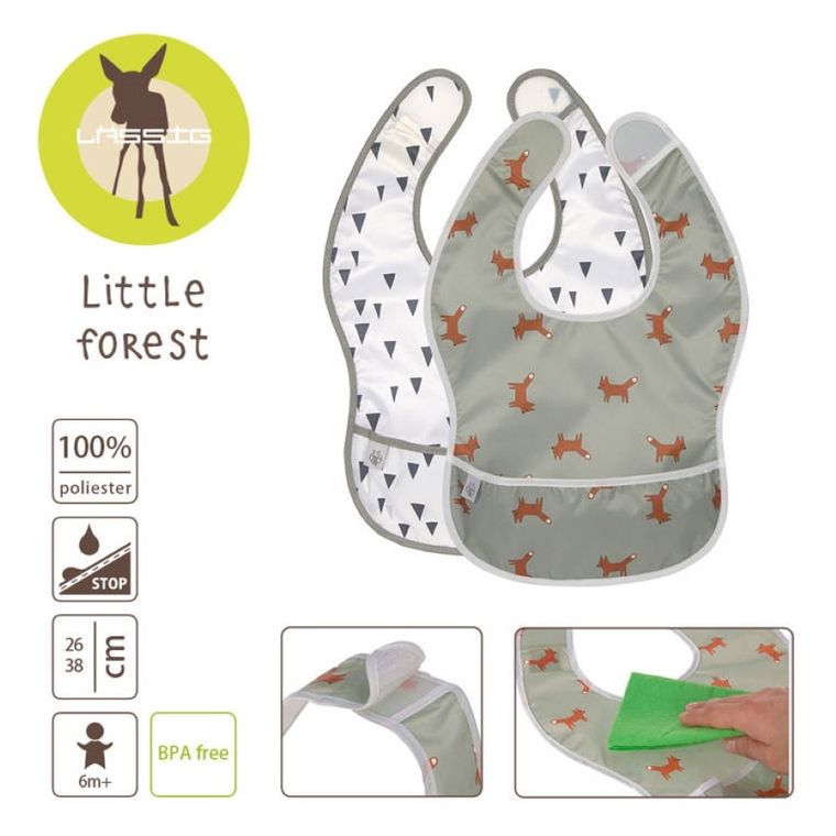 Lassig, Little Forest, zestaw śliniaków wodoodpornych, Lisek, 6m+, 2 szt.