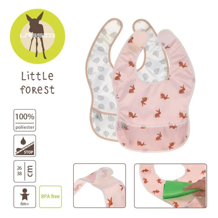 Lassig, Little Forest, zestaw śliniaków wodoodpornych, Zajączek, 6m+, 2 szt.