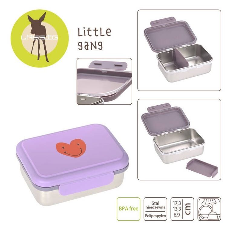 Lassig, Little Gang, lunchbox ze stali nierdzewnej, Heart Lilac