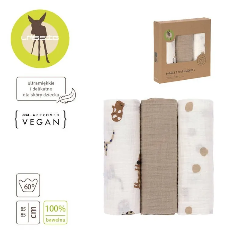 Lassig, Little Mateys, pieluszka muślinowa, otulacz z biobawełny, royal blue, 85-85 cm, 3 szt.