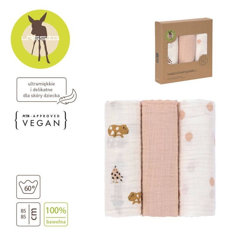 Lassig, Little Mateys, pieluszka muślinowa, otulacz z biobawełny, spicy orange, 85-85 cm, 3 szt.