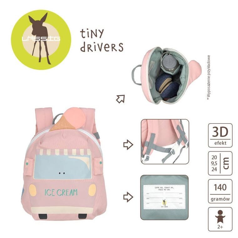Lassig, Tiny Drivers, plecak dla przedszkolaka, samochód z lodami