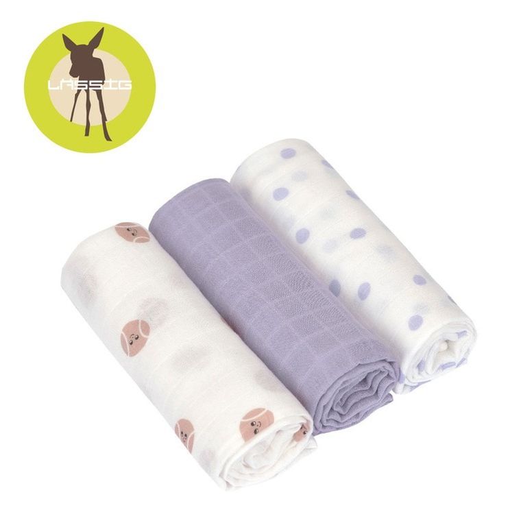 Lassig, Tiny Team, pieluszka bambusowa, otulacz, 80-80 cm, 3 szt.