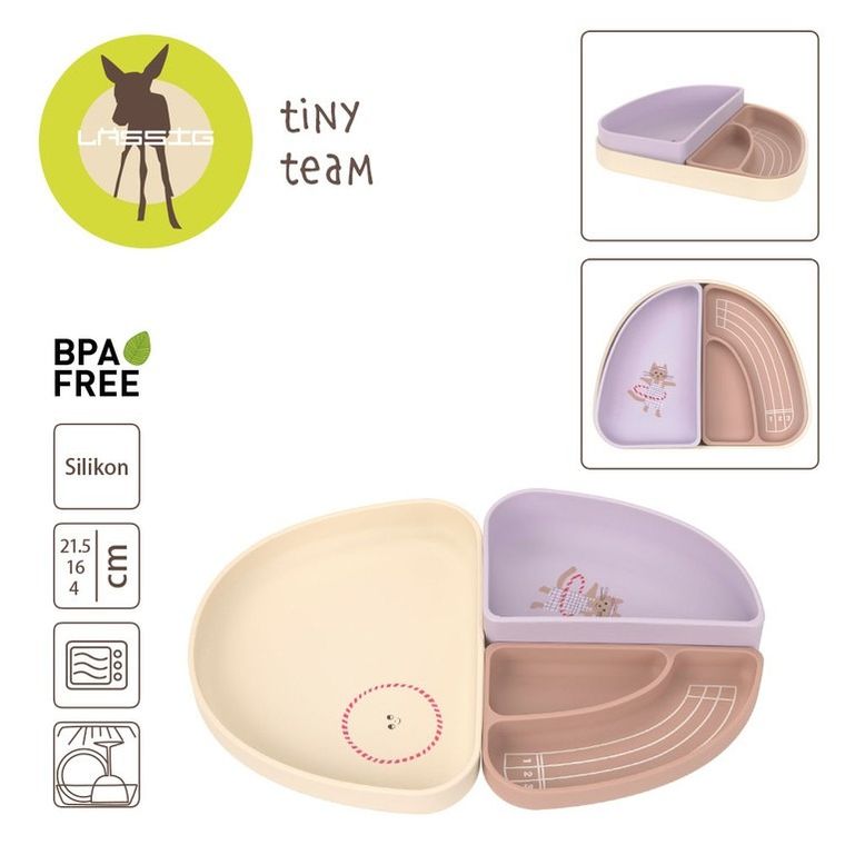 Lassig, Tiny Team, zestaw silikonowych naczyń, kotek, 3 szt.