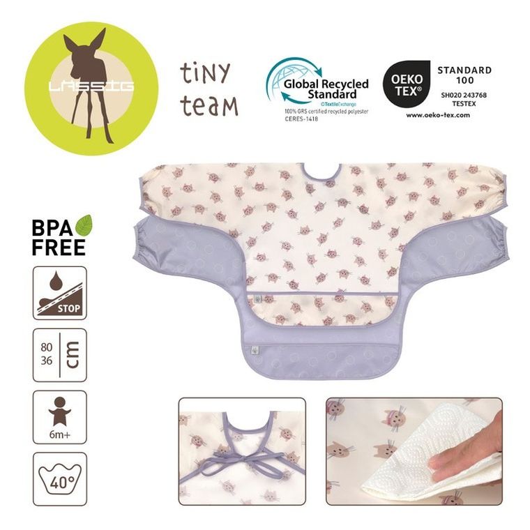 Lassig, Tiny Team, zestaw śliniaków z długim rękawem, kotek, 6m+