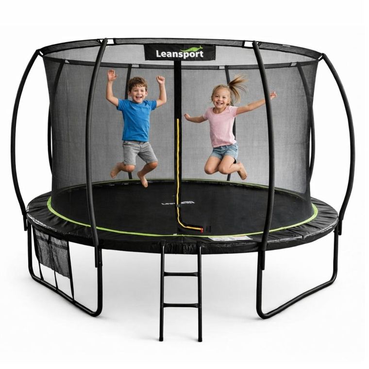 Lean Sport, trampolina ogrodowa z siatką wewnętrzną, czarno-zielona, 427 cm, 14ft