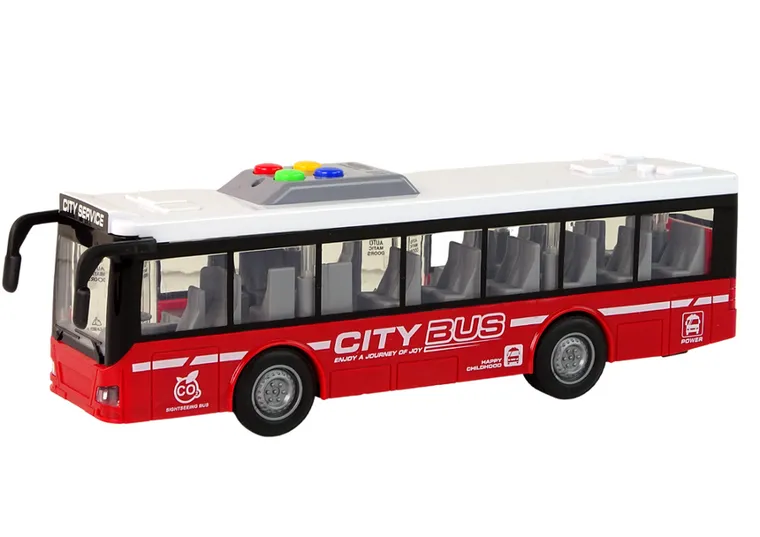Lean Toys, Autobus, pojazd interaktywny, napęd frykcyjny, czerwony, 1:16