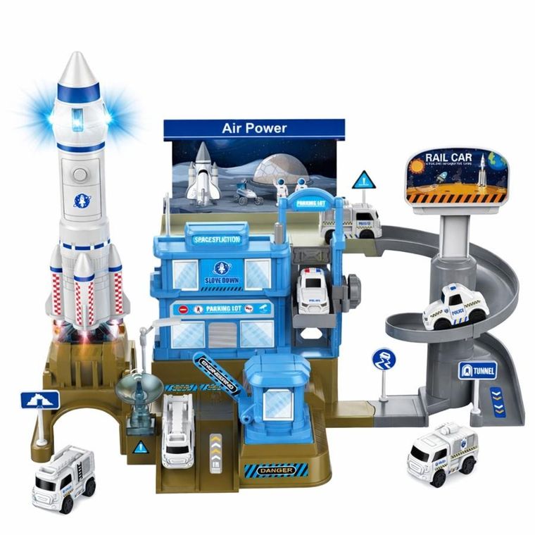 Lean Toys, baza kosmiczna z rakietą, pojazd interaktywny