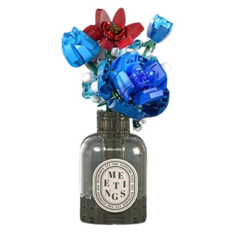 Lean Toys, Bukiet kwiatów w wazonie, klocki konstrukcyjne, czerwono-niebieski, 358 elementów