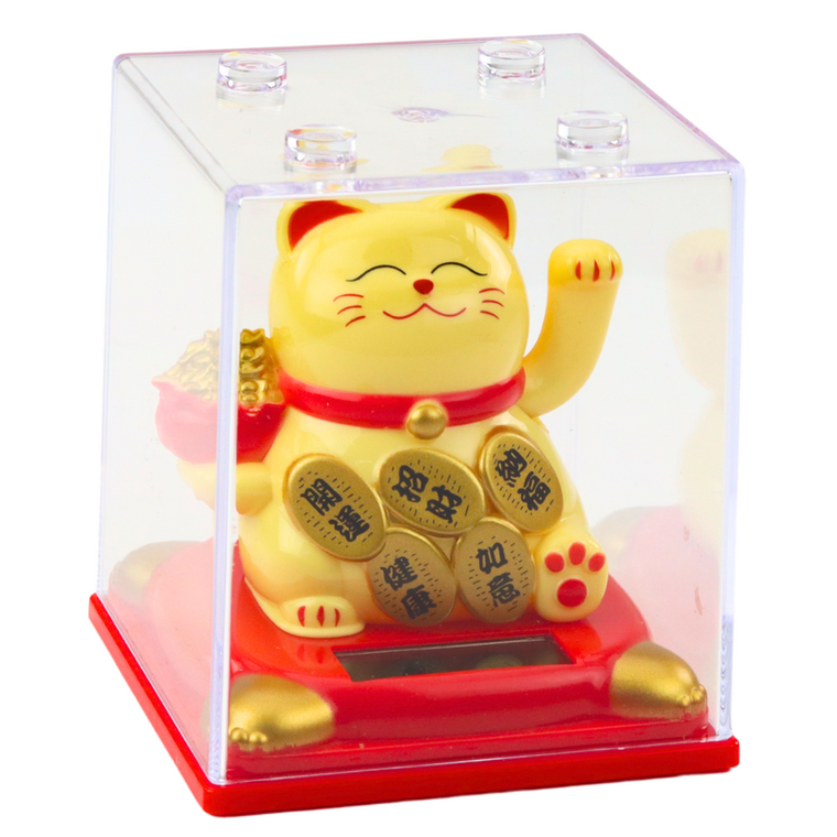 Lean Toys, chiński kot szczęścia w gablocie, beżowy