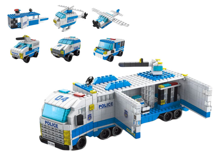 Lean Toys, ciężarówka policyjna, klocki 6w1, 1000 elementów