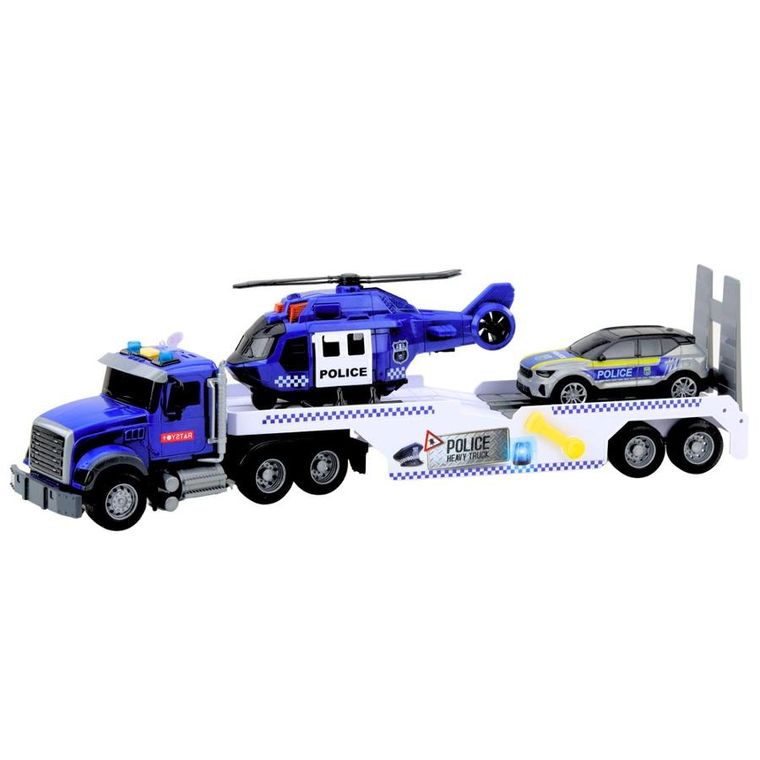 Lean Toys, ciężarówka policyjna z helikopterem i radiowozem, pojazd interaktywny