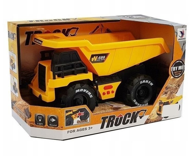 Lean Toys, ciężarówka wywrotka, pojazd budowlany, żółty