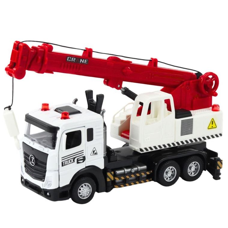 Lean Toys, ciężarówka z dźwigiem, metalowy pojazd budowlany