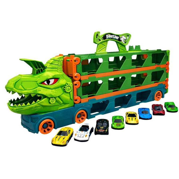 Lean Toys, dinozaur, ciężarówka transporter rozkładany z autkami 4w1