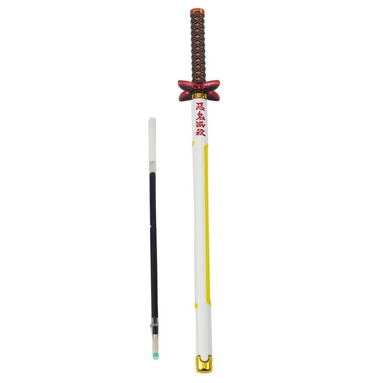 Lean Toys, długopis metalowy, miecz katana anime, czarny z wymiennym wkładem, biało-żółty