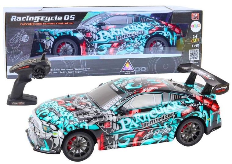 Lean Toys, duże auto sportowe R/C graffiti, 1:8 światło dźwięk