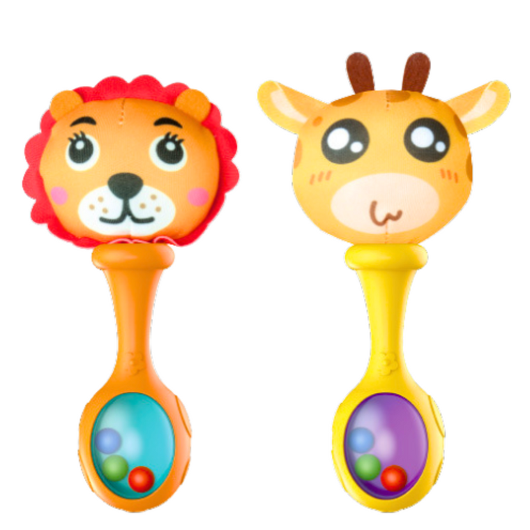 Lean Toys, grzechotki z miękką piłeczką, żyrafa lew, 2 szt.
