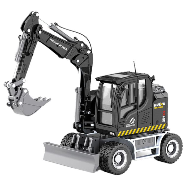 Lean Toys, Huina, koparka kołowa ze spychaczem, czarna, 1:50