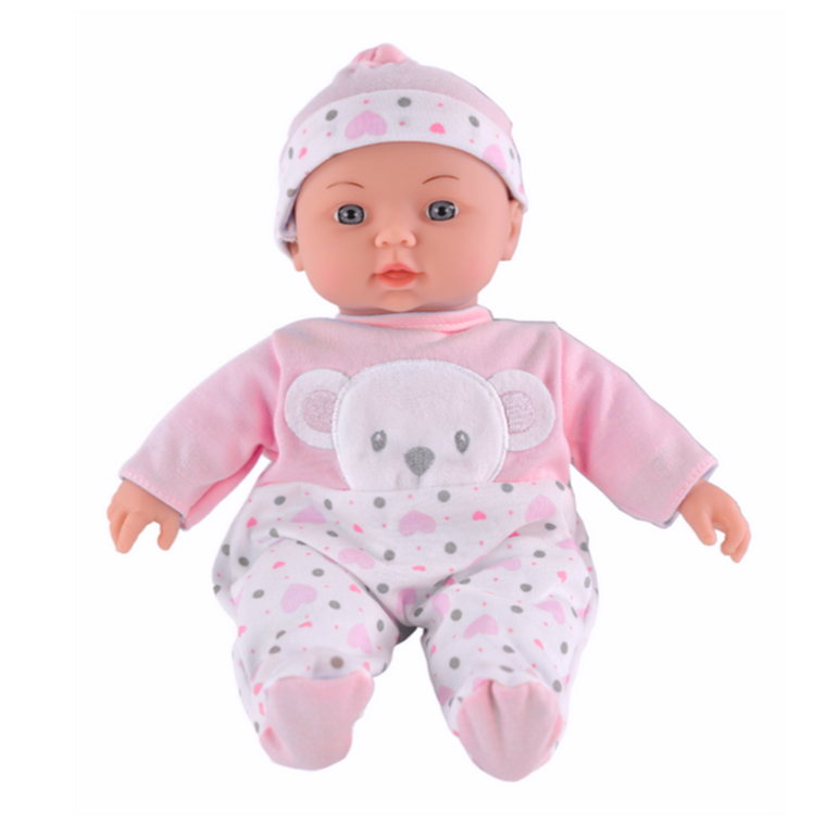 Lean Toys, interaktywna lalka bobas, różowa piżamka z misiem