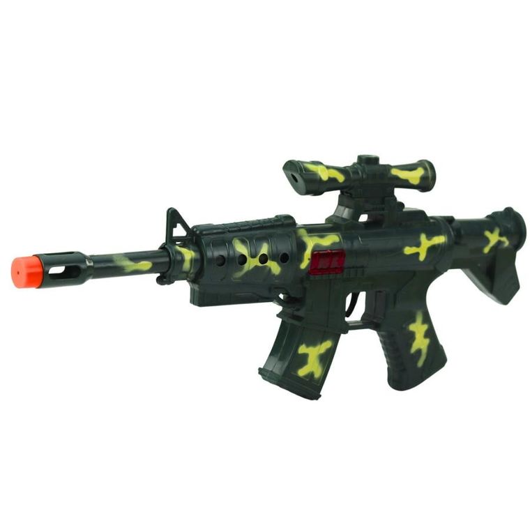 Lean Toys, karabin wojskowy z akcesoriami, mechaniczny dźwięk strzałów