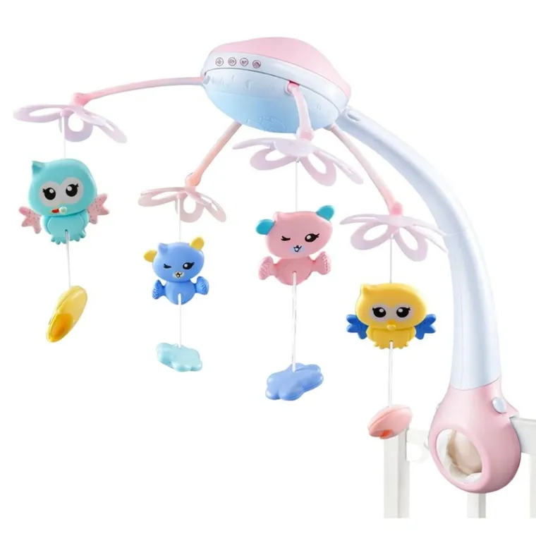 Lean Toys, karuzela do łóżeczka z projektorem, 2w1, różowa