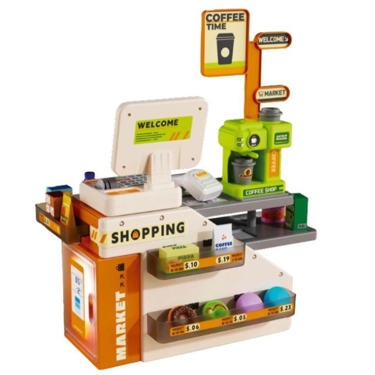 Lean Toys, kasa sklepowa z ladą i akcesoriami, interaktywna, 70 elementów