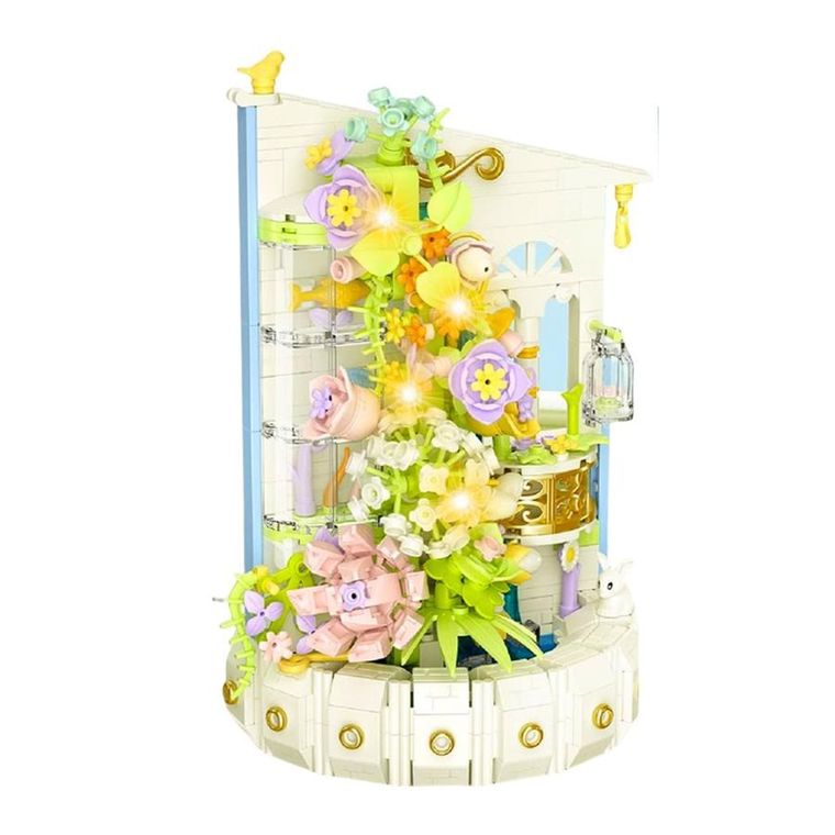 Lean Toys, klocki konstrukcyjne, Kompozycja Kwiatowa z Wieżą Światła LED, 632 elementów