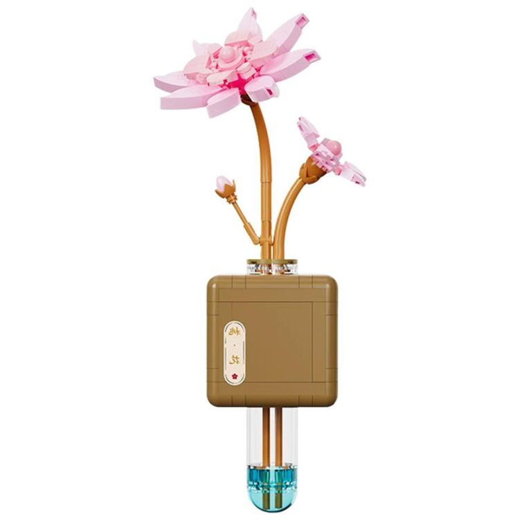 Lean Toys, klocki konstrukcyjne, Kwiat Lotosu Różowy w Fiolce, 376 elementów