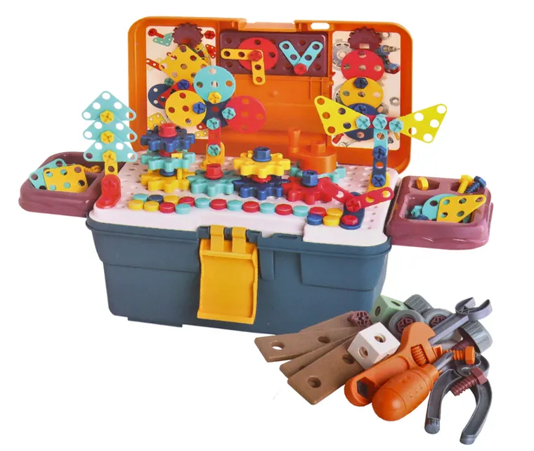 Lean Toys, klocki, skrzyneczka z narzędziami i klockami konstrukcyjnymi, 298 elemnetów