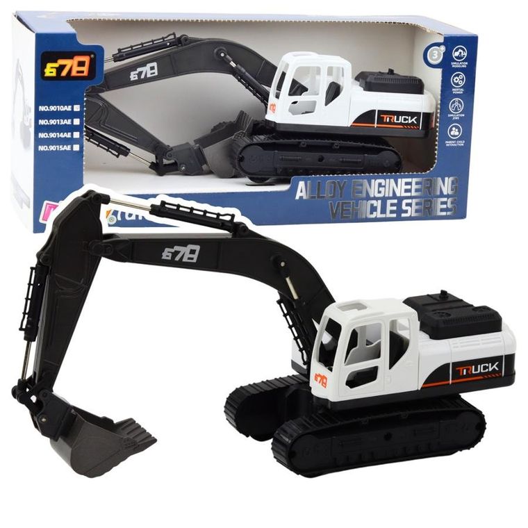 Lean Toys, koparka gąsienicowa metalowa biała