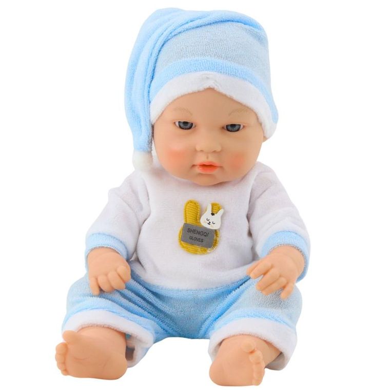 Lean Toys, lalka bobas w niebieskiej piżamce, ruchome rączki i nóżki, 30 cm