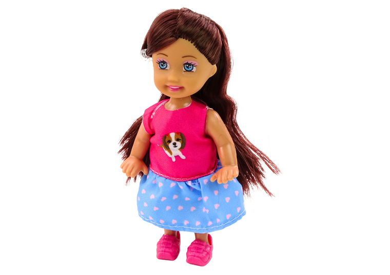 Lean Toys, lalka w niebieskiej spódnicy, zestaw z psem i akcesoriami