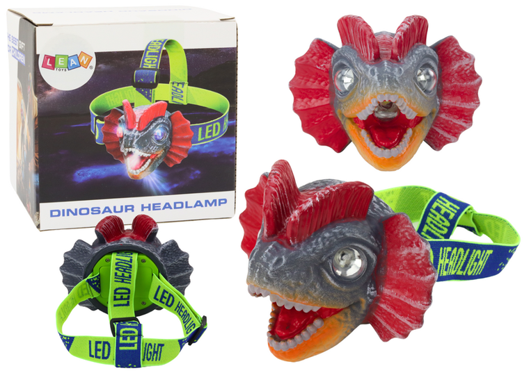 Lean Toys, latarka czołowa, regulowana, Dinozaur