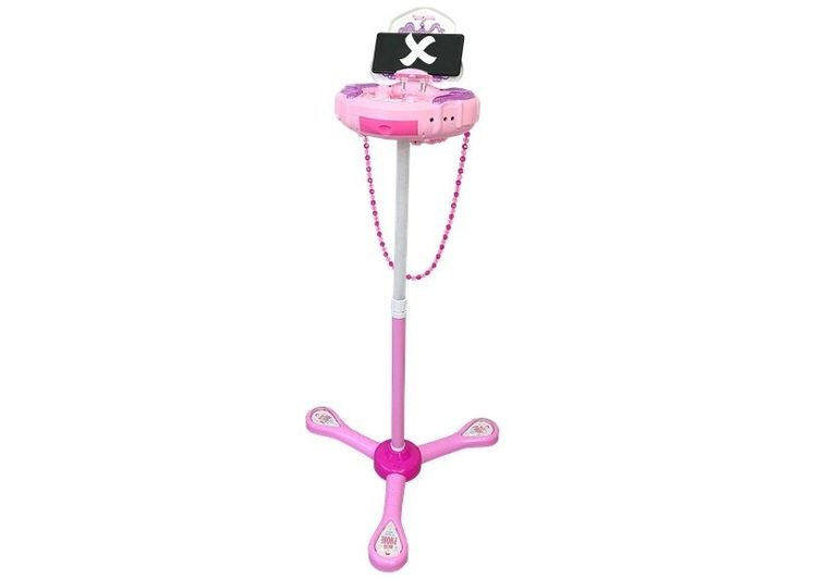 Lean Toys, mikrofon z głośnikiem na statywie, skłądany do torebki, różowy