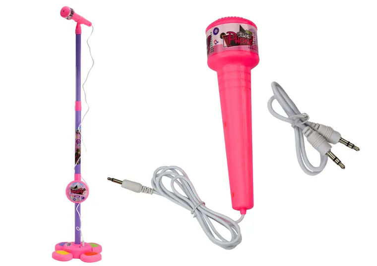 Lean Toys, mikrofon ze statywem, regulowany, różowy